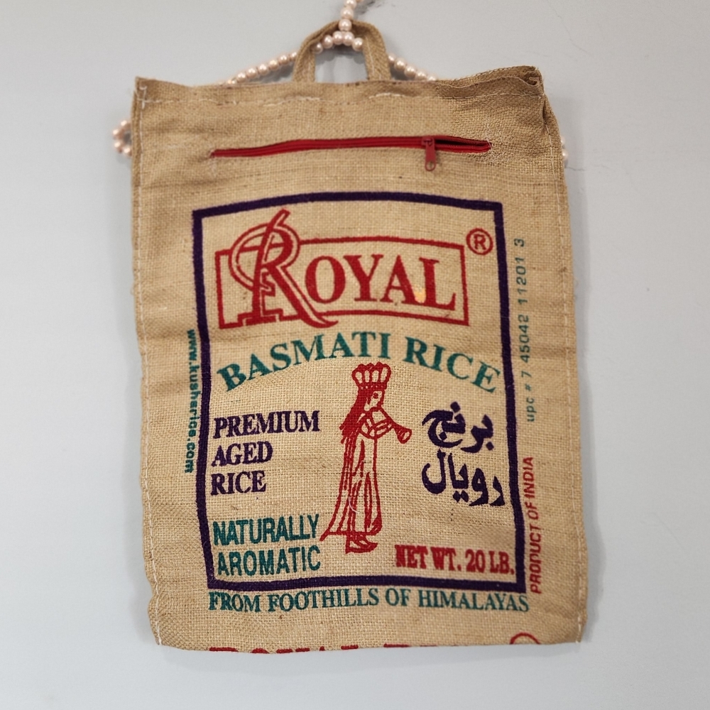 Royal Basmati Empty 20lb Rice Burlap Bag with Zipper and Handles Himalayas.
